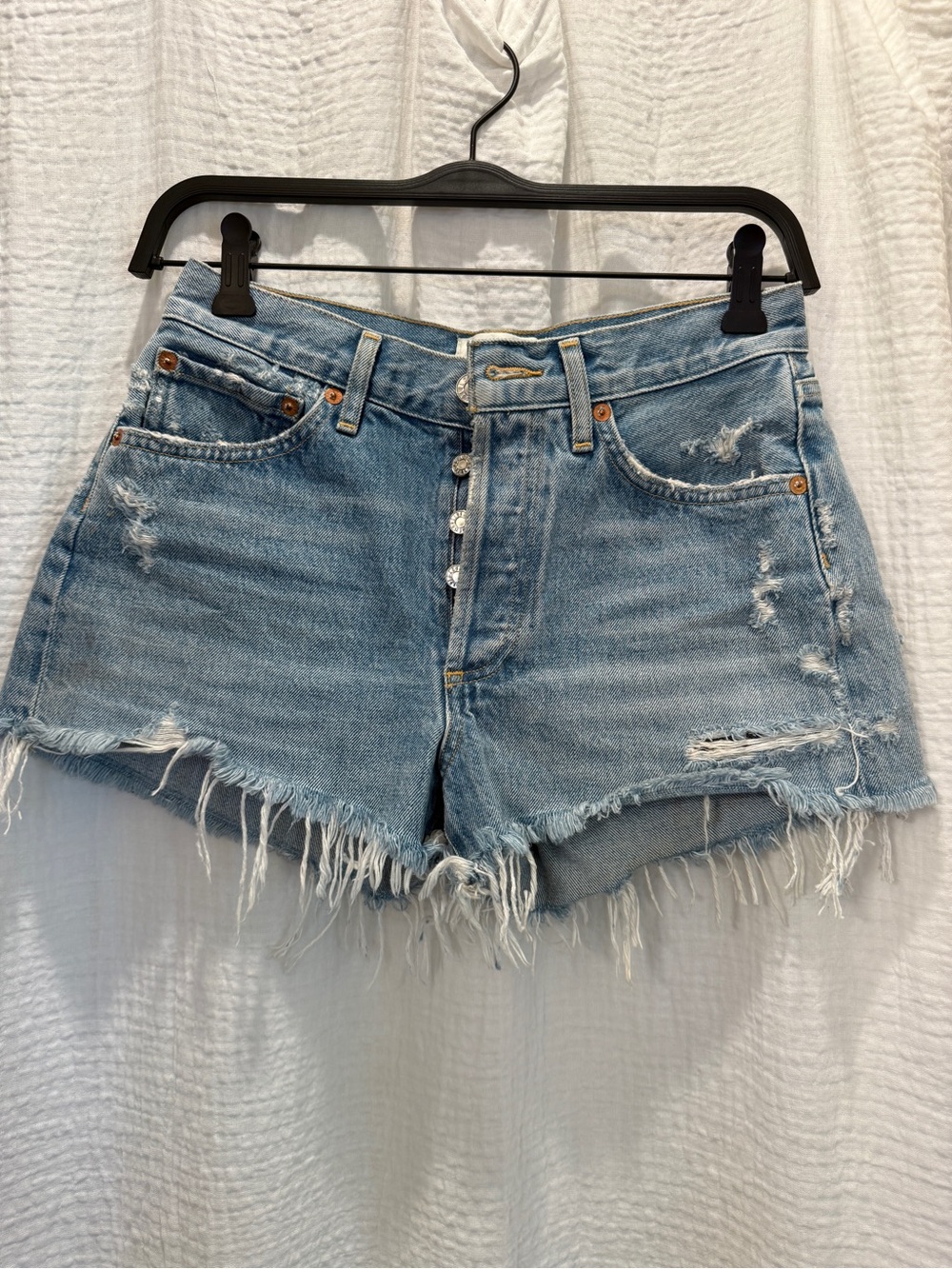 Agolde Light Blue Parker High-Rise Denim Shorts